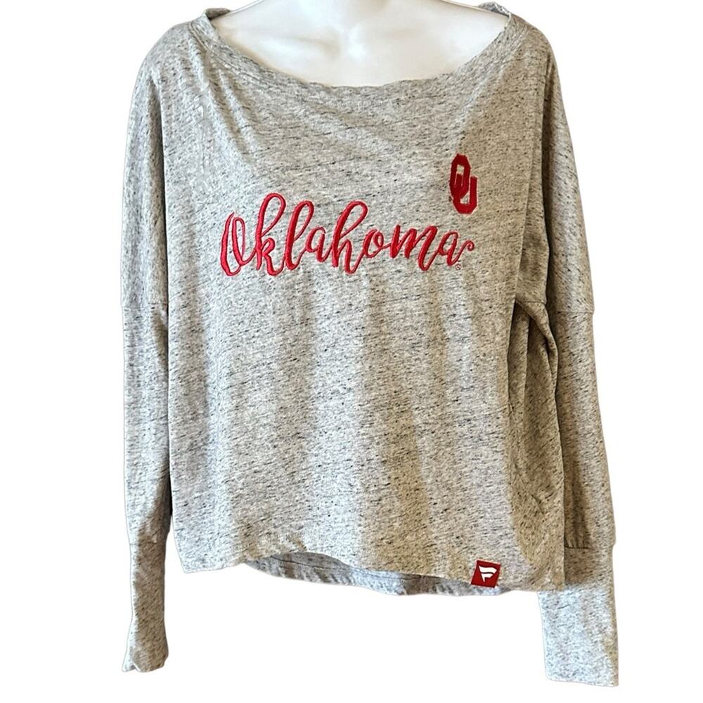 OU University Oklahoma Women’s Large Cropped Top GrayJersey Embroidered Logo